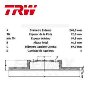 Juego Discos Frenos Delanteros - Fiat: Duna - Uno - Fiorino - Regatta - Vivace - Palio - Siena - TRW