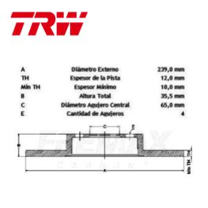 Juego Discos Frenos Delanteros - Volkswagen: Gacel - Gol - Polo - Senda - Saveiro - TRW