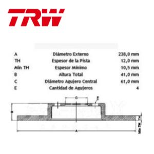 Juego Discos Frenos Delanteros - Renault: Clio - Megane I - Express - 9 - 11 - 19 - TRW