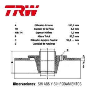 Juego Discos Frenos Delanteros - Renault: Megane I - Megane II - Scenic - Nissan: Tiida - TRW